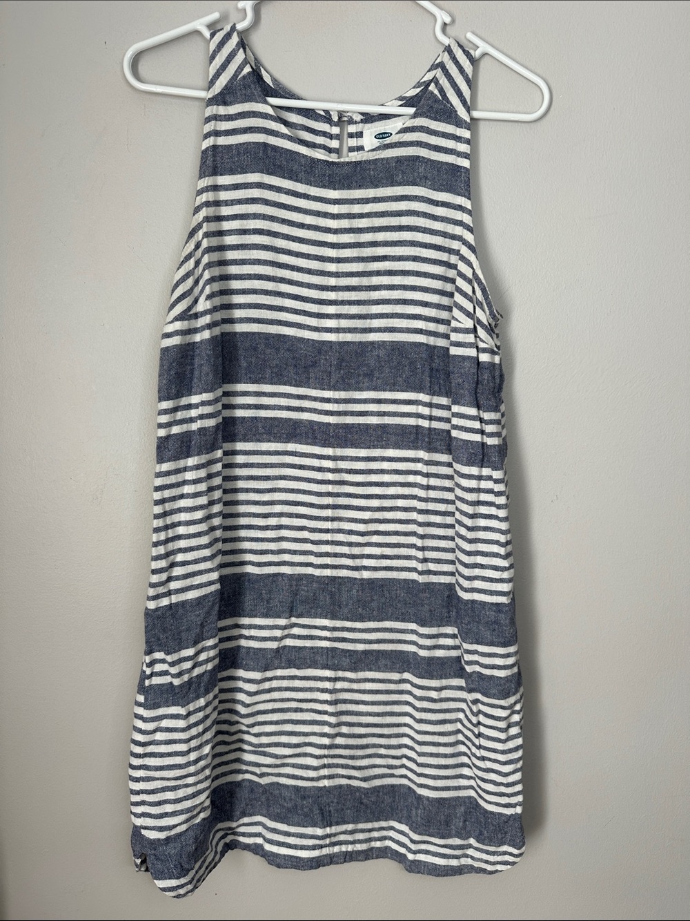 Old Navy Navy and White Linen Blend Striped Sleeveless Dress size M
